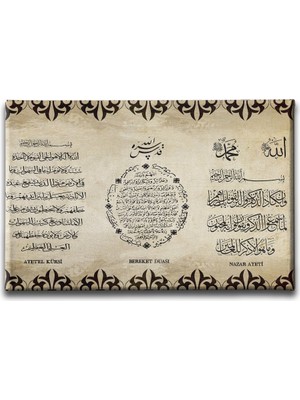 Desenlio Ayet-El Kürsi-Bereket-Nazar Ayeti  Ayetli Kanvas Tablo