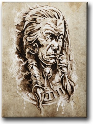 Desenlio Kızılderili Portre Çizim  Canvas Tablo