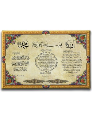 Desenlio Nazar-Bereket-Ayet-El Kürsi Motifli Ayetli Kanvas Tablo