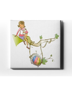 Desenlio Kitap Okuyan Çocuk Kanvas Tablo