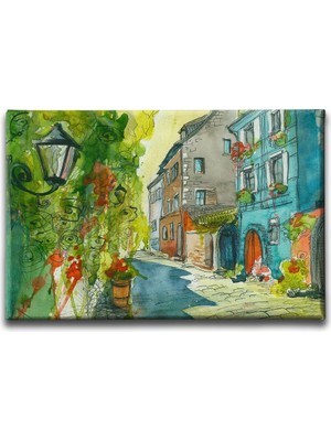 Desenlio Renkli Sokak Sulu Boya Tablo