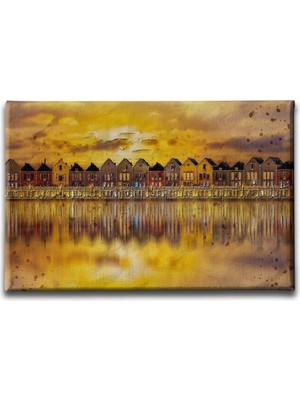 Desenlio Sahil Kasabası Yağlı Boya Kanvas Tablo