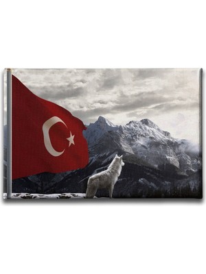 Desenlio Bozkurtlu Türk Bayrağı Kanvas Tablo