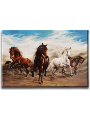 Desenlio Yağlı Boya Atlar Kanvas Tablo
