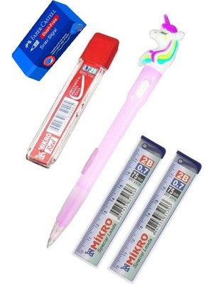 Artlantis Işıklı Unicorn Uçlu Kalem Seti Pembe 0.7 mm 1 Paket Unicorn Başlıklı Versatil Kalem Süslü Silikonlu Hediyelik Kalem