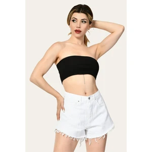 Likralı Kaşkorse Straplez Kadın Crop Top  - Siyah Siyah - S