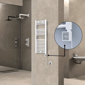 Haiti Elektrikli Havlupan Düz Beyaz Parlak (Ktx3 Termostat) Spiral Kablolu