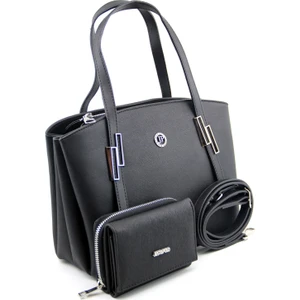 Just Polo Siyah Kadın 5 Bölmeli El ve Omuz Çantası ve Cüzdan Kombini 26X20CM MDS5013-1002