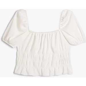 Balon Kollu Tişört Kare Yaka Fırfırlı Dokulu