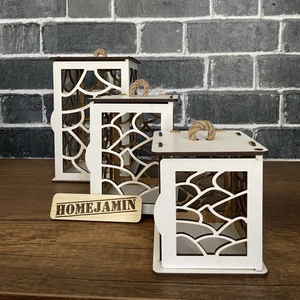 Home Jamin 3'lü Mini Ahşap Dekoratif Süs Fener Seti Asimetrik Motif