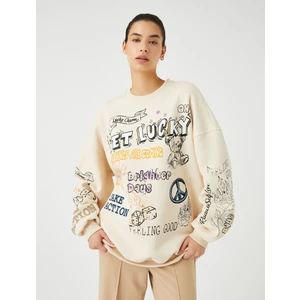 Oversize Sweatshirt Grafiti Baskılı Bisiklet Yaka Uzun Kollu