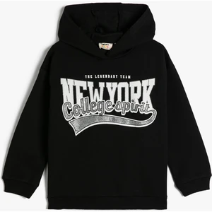 Kapşonlu Sweatshirt Şardonlu Kolej Temalı Baskılı