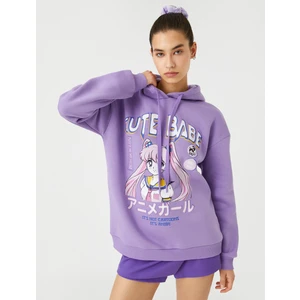 Anime Sweatshirt Oversize Baskılı Kapüşonlu Ribanalı