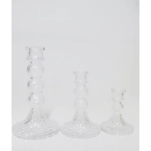 15 cm Rölyef Kabartmalı Kristal Cam Şamdan Mumluk ve Mum Seti