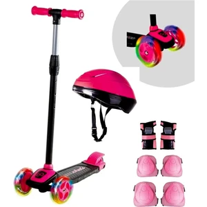 Kalite Fırsat Pembe 3 Teker Işıklı Twist Scooter + Kask Dızlık Dırseklık Koruyucu