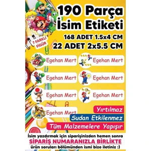 Kt Grup Okul Etiketi Kalem Defter Etiketi Süper Mario Temalı Özel Isim Yazılabilen Etiket - 190 Adet
