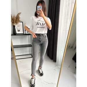 Kesik Paça Füme Skinny Jean