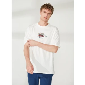 Discovery Expedition Bisiklet Yaka Nakışlı Kırık Beyaz Erkek T-Shirt LEAF