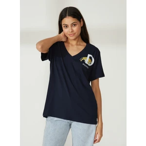 Discovery Expedition V Yaka Baskılı Lacivert Kadın T-Shirt W-MERCAN