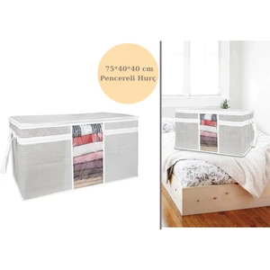 Alas Pencereli Hurç, Pencereli Yastık Hurcu, Yastık Yorgan Hurcu, Pencereli Çok Amaçlı Büyük Hurç, Organizer Düzenleyici Hurç, Gri Çizgili Hurç 75X40X40 cm