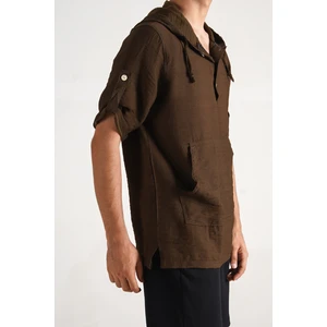 Insane Minds Erkek Kapüşonlu Kanguru Cepli  Keten Gömlek