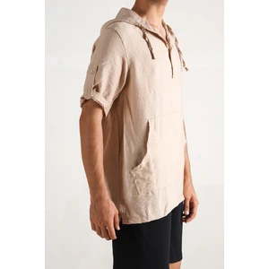 Insane Minds Erkek Kapüşonlu Kanguru Cepli  Keten Gömlek