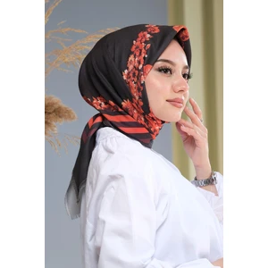 Çiçek Desen Kırmızı Pamuk Eşarp