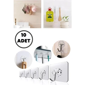 10 Adet Güçlü Yapışkanlı Şeffaf Duvar Askısı Suya Dayanıklı Banyo Mutfak Düzenleyici Pratik Askılık