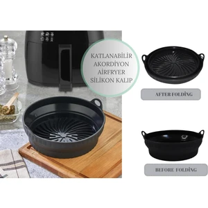 Afili Home Katlanabilir Airfryer Silikon Pişirme Kabı Akordiyon Yuvarlak Model