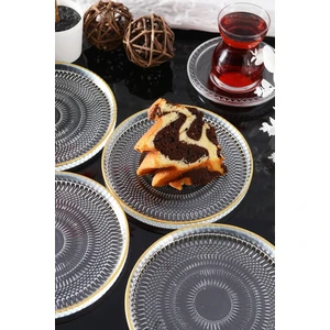 Altın Yaldızlı Kristal Cam Çerezlik Sunum Tabağı Sunumluk Tabak 16 cm 2'li