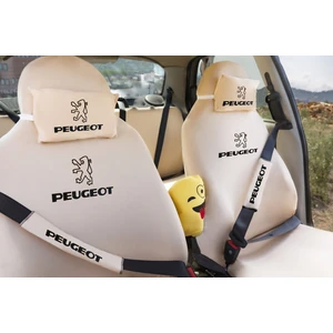 Oto Tuning Peugeot Logolu 12 Parça Oto Koltuk Penye Kılıf Seti ( Ön Arka Kılıf Set+2 Boyun Yastık+2 Kemer Kılıf+Emoji Yastık+2 Koku)