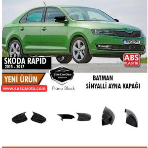 ŞüsCarOto Aksesuar Skoda Rapid Sinyalli 2015-2017 Uyumlu Batman Yarasa Ayna Kapağı Piano Black Abs Plastik