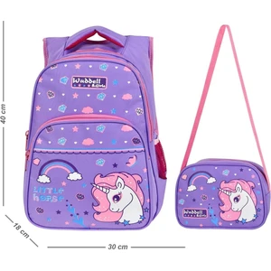 Lila Little Horse Desenli Ilkokul Sırt Çantası ve Beslenme Çantası