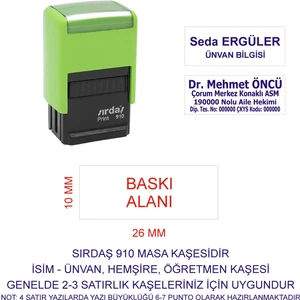 910 Isim Ünvan Kaşesi - Yeşil Makina - Mavi Mürekkep