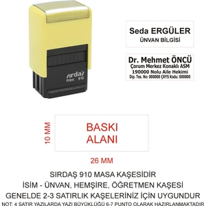 910 Isim Ünvan Kaşesi - Sarı Makina - Siyah Mürekkep
