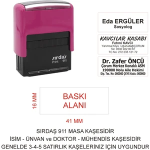 911 Isim Ünvan Kaşesi - Pembe Makina - Siyah Mürekkep