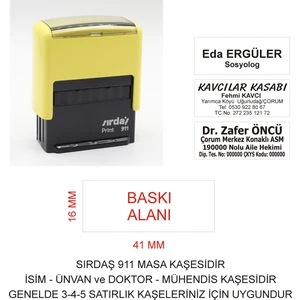 911 Isim Ünvan Kaşesi - Sarı Makina - Mavi Mürekkep