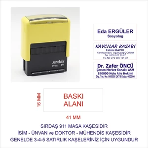 911 Isim Ünvan Kaşesi - Sarı Makina - Siyah Mürekkep