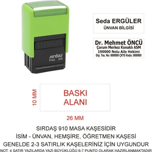 910 Isim Ünvan Kaşesi - Yeşil Makina - Siyah Mürekkep
