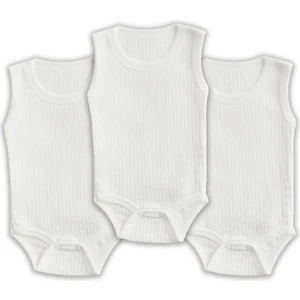 3'lü Ribana Bebek Atlet Body Zıbın Raporlu Çıtçıtlı Beyaz 100% Pamuk - Ribana Bebek Body