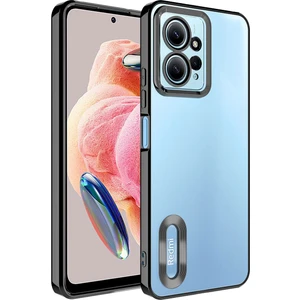 Case 4U Xiaomi Redmi Note 12 4g Kılıf Kamera Lens Korumalı Şeffaf Renkli Logo Gösteren Parlak Omega Kapak Siyah