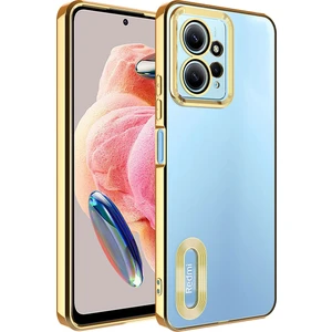 Case 4U Xiaomi Redmi Note 12 4g Kılıf Kamera Lens Korumalı Şeffaf Renkli Logo Gösteren Parlak Omega Kapak Altın