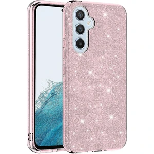 Case 4U Samsung Galaxy A54 Kılıf Kamera Korumalı Çift Katmanlı Simli Shining Silikon Arka Kapak Pembe
