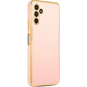 Case 4U Samsung Galaxy M14 Uyumlu Kılıf Kamera Korumalı Parlak Gold Kenarlı Yumuşak Silikon Kapak Bark Rose Gold