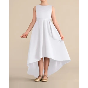 NSM Life Kız Çocuk Beyaz Asimetrik Etek Detaylı Sade Şık Saten Mezuniyet Doğum Günü Parti Elbise