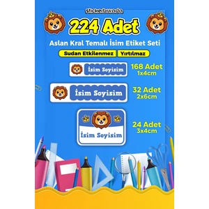 Sb Store Aslan Kral Okul Kreş İsim Etiketi Kalem Defter Özel İsim Yazılabilen Etiket Seti Model 2 - 224 Adet