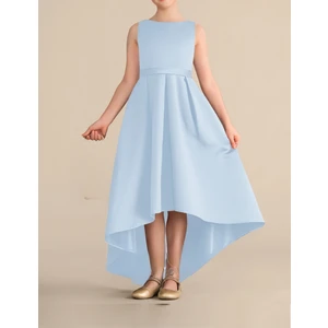 NSM Life Kız Çocuk Bebe Mavisi Renk Asimetrik Etek Detaylı Sade Şık Saten Balo Doğum Günü Parti Elbise