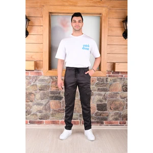 Black Steel Bel ve Paça Lastikli Yanları Kargo Cep Fermuarlı  Erkek PANTOLON-4444