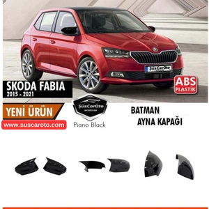 ŞüsCarOto Aksesuar Skoda Fabia Mk3 Sinyalli 2015-2021 Uyumlu Batman Yarasa Ayna Kapağı Piano Black Abs Plastik