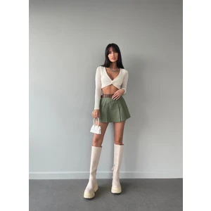 LB Laluna Butik Kadın Piliseli Kemerli Mini Şortlu Etek